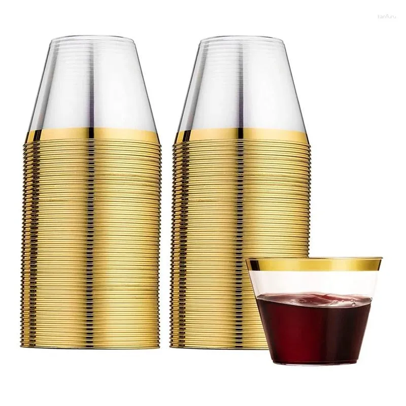 Tumblers 60st Gold Rimmed Plastic Cups Party vinglas för Champagne Cocktail Martini