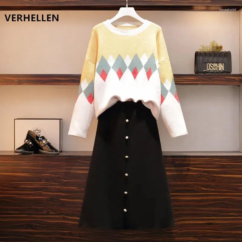 Robes de travail en deux pièces Femmes 2024 Automne hivernal décontracté géométrique en tricot en tricot jupe de jupe de femmes vêtements pour femmes