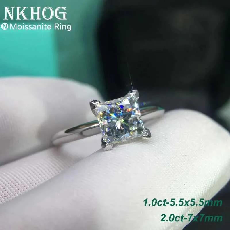 Wedding Rings Certified 1ct 2ct Princess Cut Mosonite Engagement Ring Female Colored Diamond Bridal Proposal 925 Silver Q240511