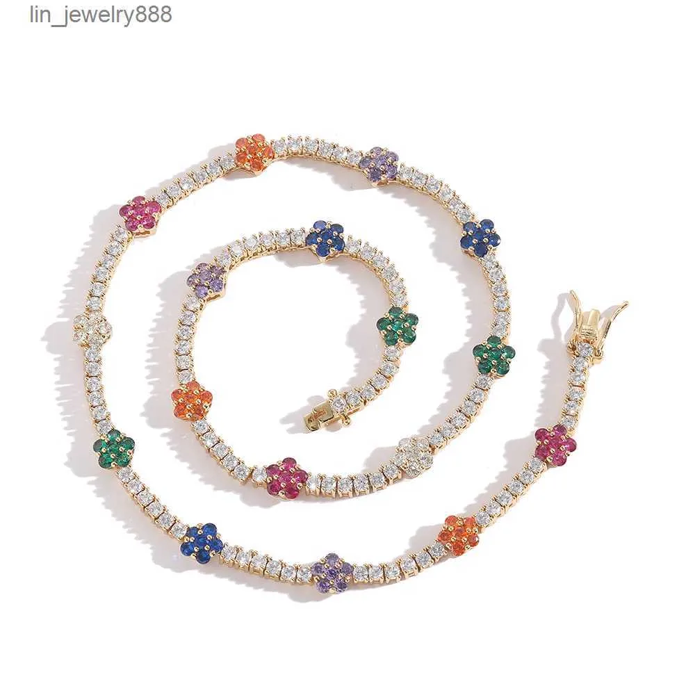 Bijoux de mode Chaîne de tennis colorée Colore Diamond Fleur Forme de tennis Floral Chaines Femmes Mélangez Fleur Collier Chocker