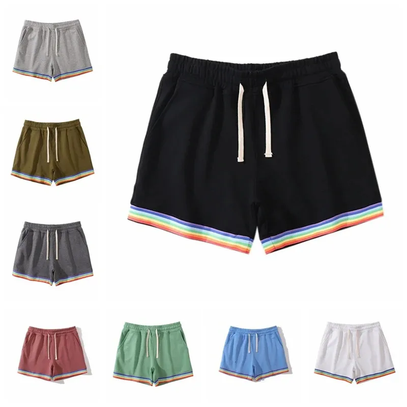 Mens shorts Solid Rainbow Printing Shorts Double Pocket Waist Loose Basketball Pants Casual Shorts Gym Running Training Shorts 240513