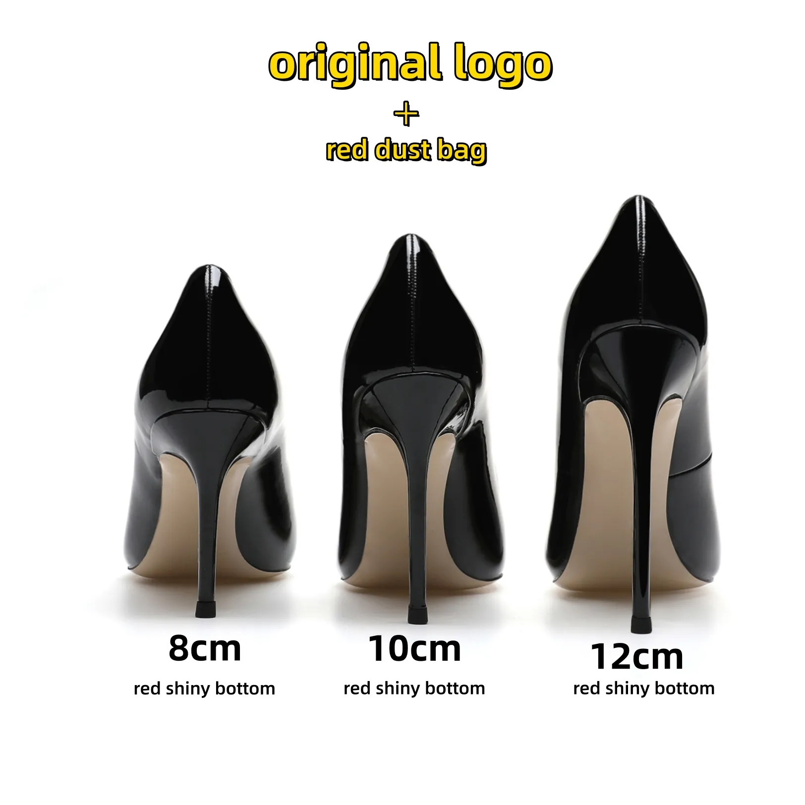 Projektantka Obcasy Woman High Heels Buty 6 cm 8 cm 10 cm 12cm czerwone błyszczące dno spicześnie palce nuda czarna dama klasyka butów ślubnych z torbą na kurz 34-44