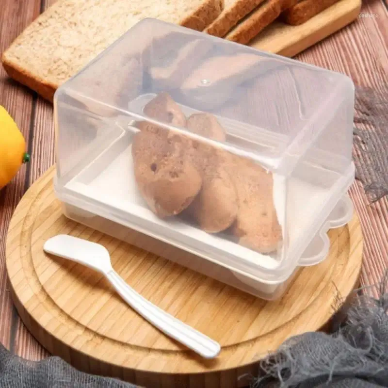 Storage Bottles Butter Dish Box Holder Tray With Lid And Knife Cheese Board Server Crisper Transparent Plastic Container Kitchen Tools