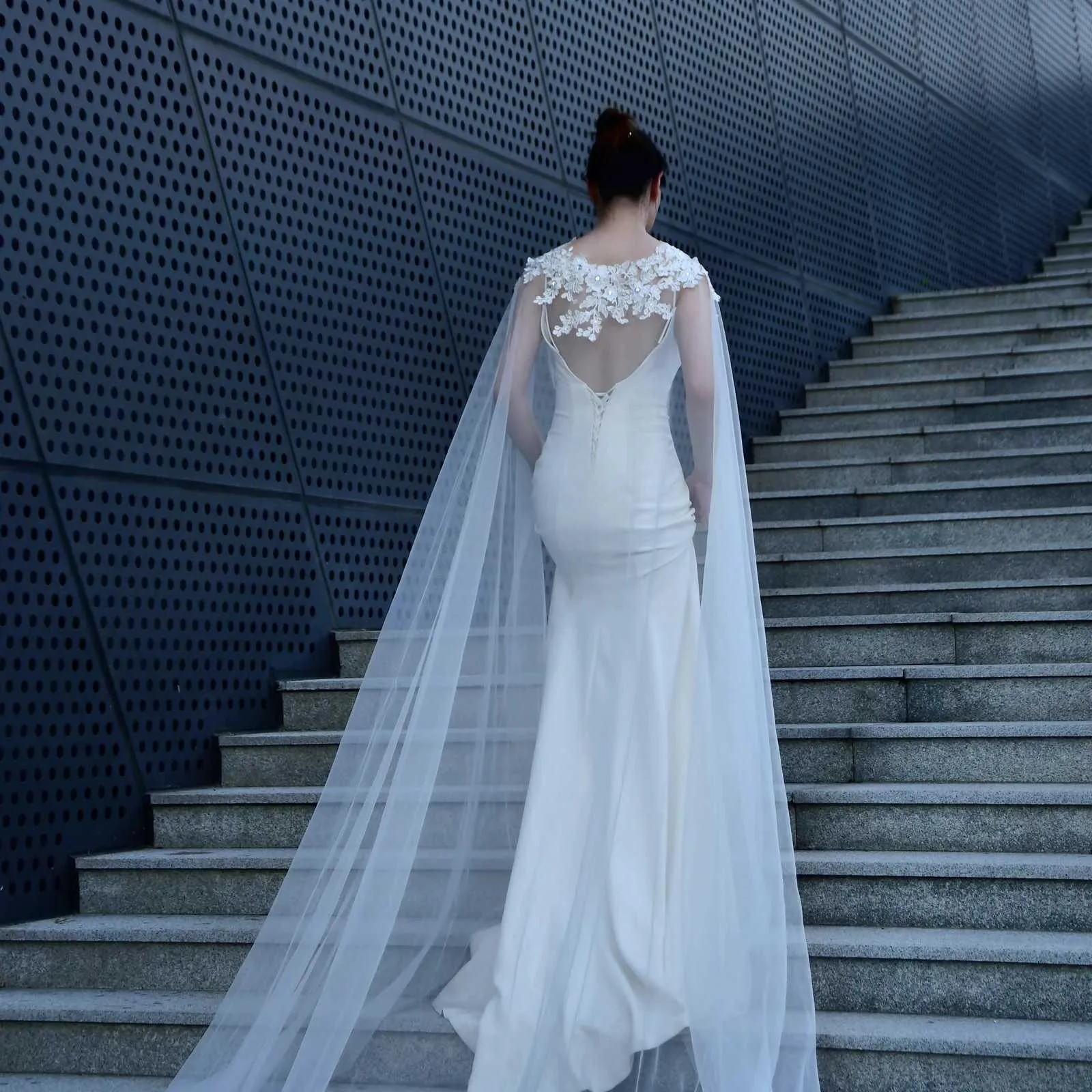 Haarschmuck VG53 Hochzeit Kathedrale Länge Bolero Braut Cape Schleier Jacke Damen Übergröße Schal Braut Accessoires_voghion.com