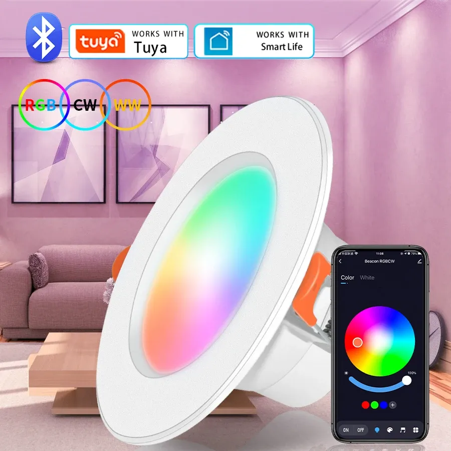 Tuya Bluetooth LEDダウンライト10Wスマート天井ライト調光型RGBリモートコントロールランプスマートライフ雰囲気ナイトライト