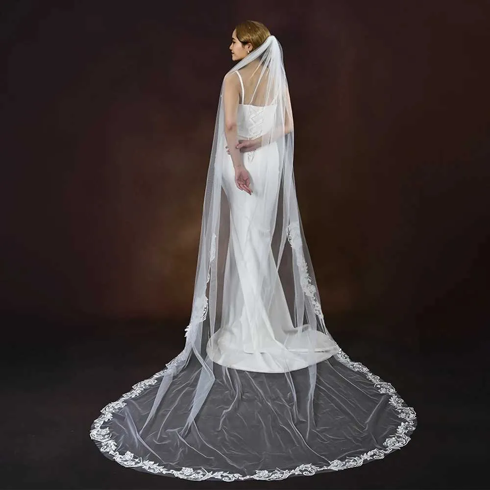 Hair Jewelry Long Veil 1 Tier Veils Scallop Lace Trim Wedding Bridal Accessories Soft Tulle white Veu VP105_ipsvogv.com