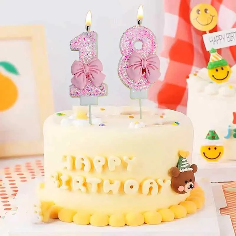5pcs bougies rose arc joyeux anniversaire bougies numériques princesse gâteau décoration de gâteau fille mariage 0-9 nombres bougies