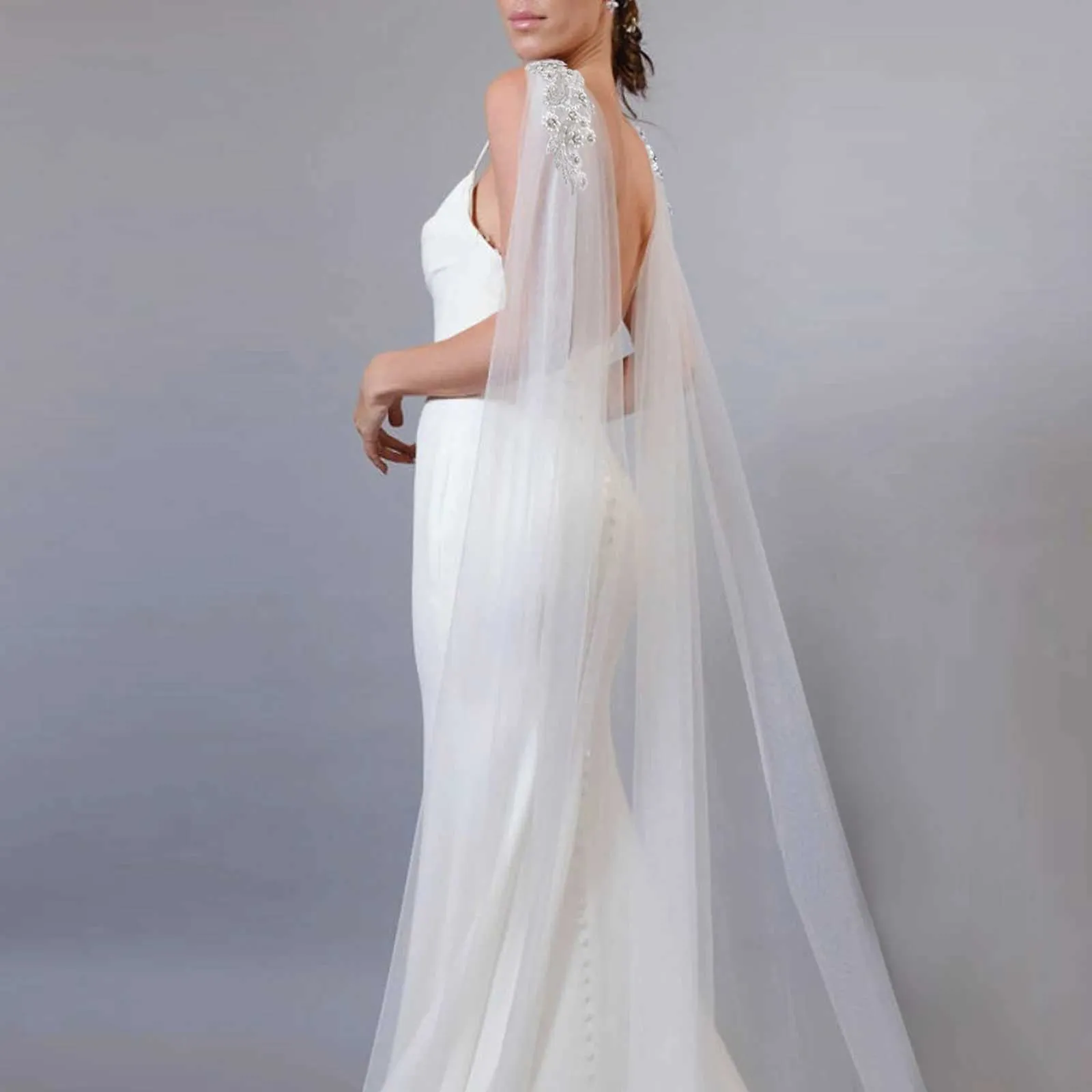 Bruids cape sluier voor dames bruiloft schouderbedekking tule_voghion.com