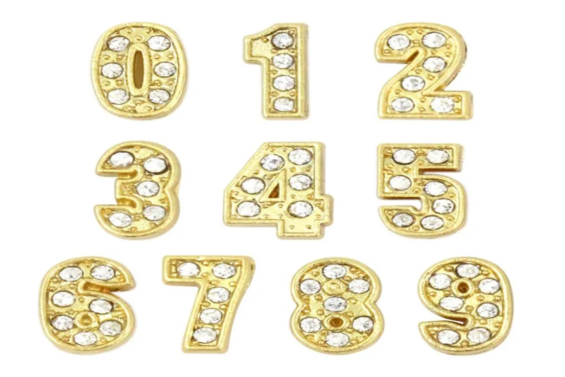 Nya 8mm Gold Slide Numbers quot09quot 20 PiecesLot kan välja varje nummer Fit DIY -armbandbälten Armband LSSL033092912360