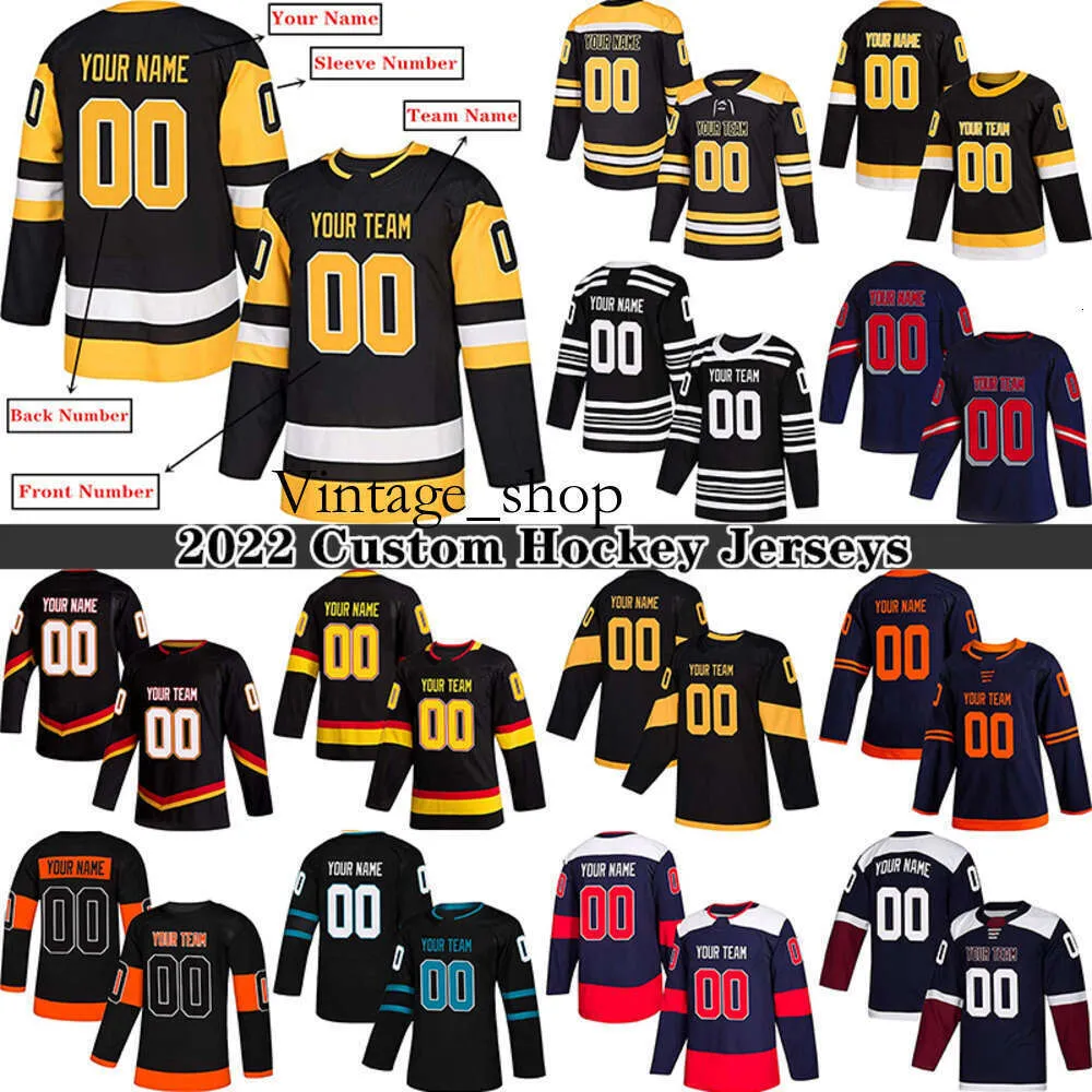 VIN 2022 Anpassad ishockeytröja för män Kvinnor S -4XL broderade namnnummer - Designa dina egna hockeytröjor
