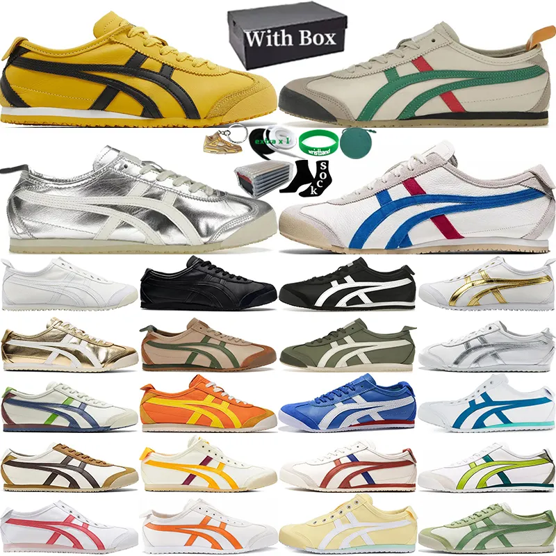 Com Box onitsukas tiger mexico 66 tênis de tênis masculas sapatos casuais correndo tokuten kill bill birch preto branco rosa cromado prata esportes ao ar livre tênis de tênis