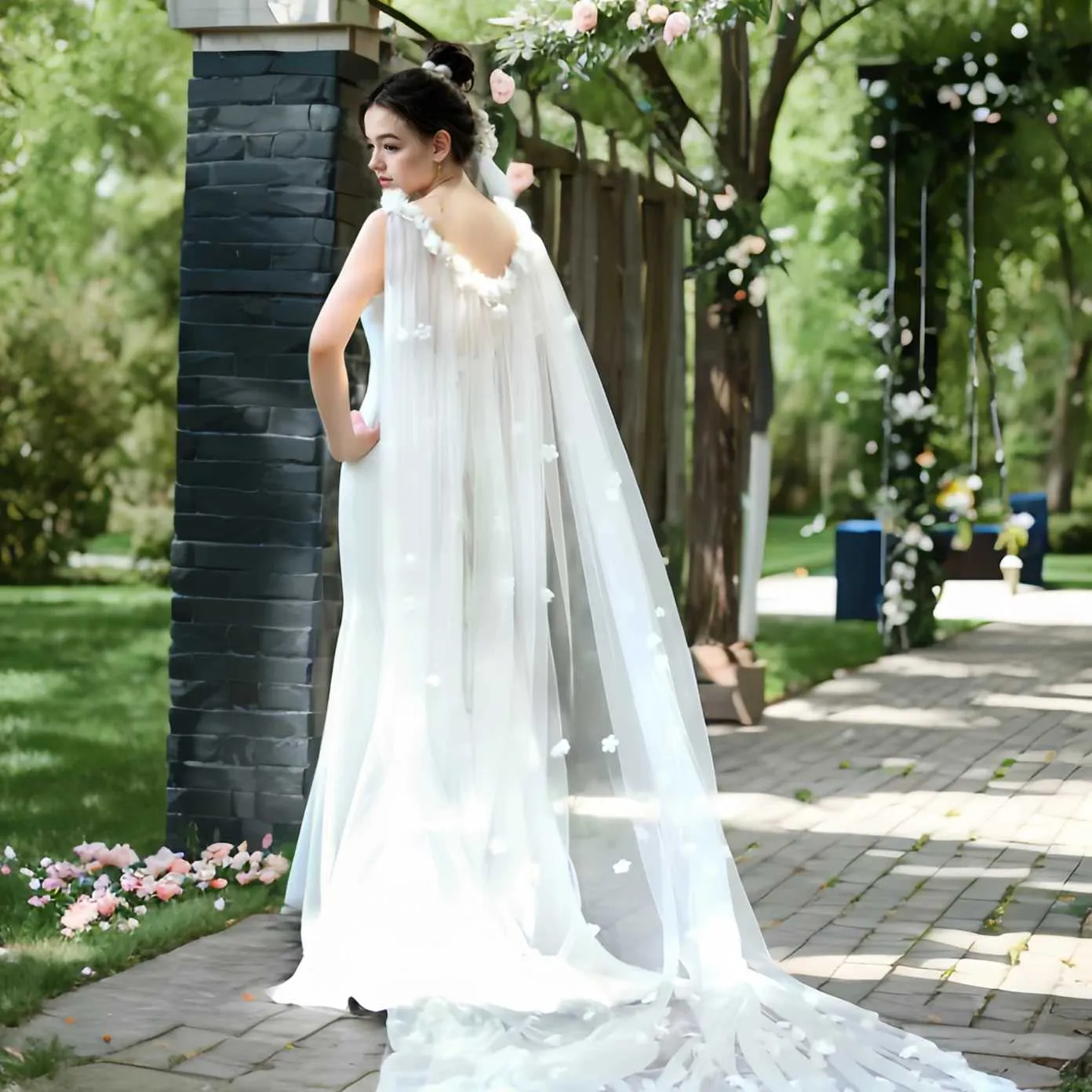 Haarschmuck Damen VG45 Brautumhang Schleier Lange Kathedrale Stil 3D Blumen Jacke Frauen Off Schulter Bolero Hochzeit_voghion.com