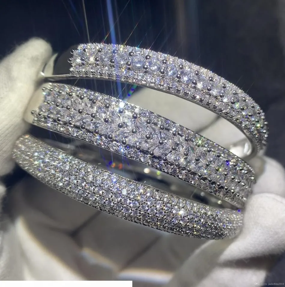 Sparkling Ny ankomst Lyxsmycken 925 Sterling Silver Fill Pave White Sapphire Cz Diamond Women Wedding Bangle Finger Armband 8700870