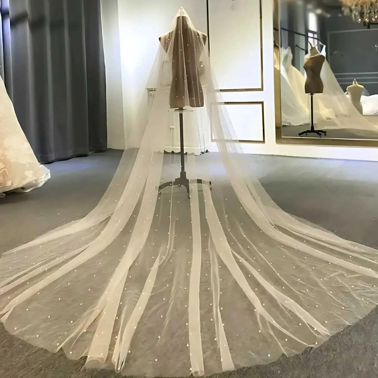 Haarschmuck 3M Lange Kathedrale Perlen Braut Kirche Schleier Pracht Perlen Nagel Hübsche Hochzeit Zubehör 1 Tier Weich_voghion.com