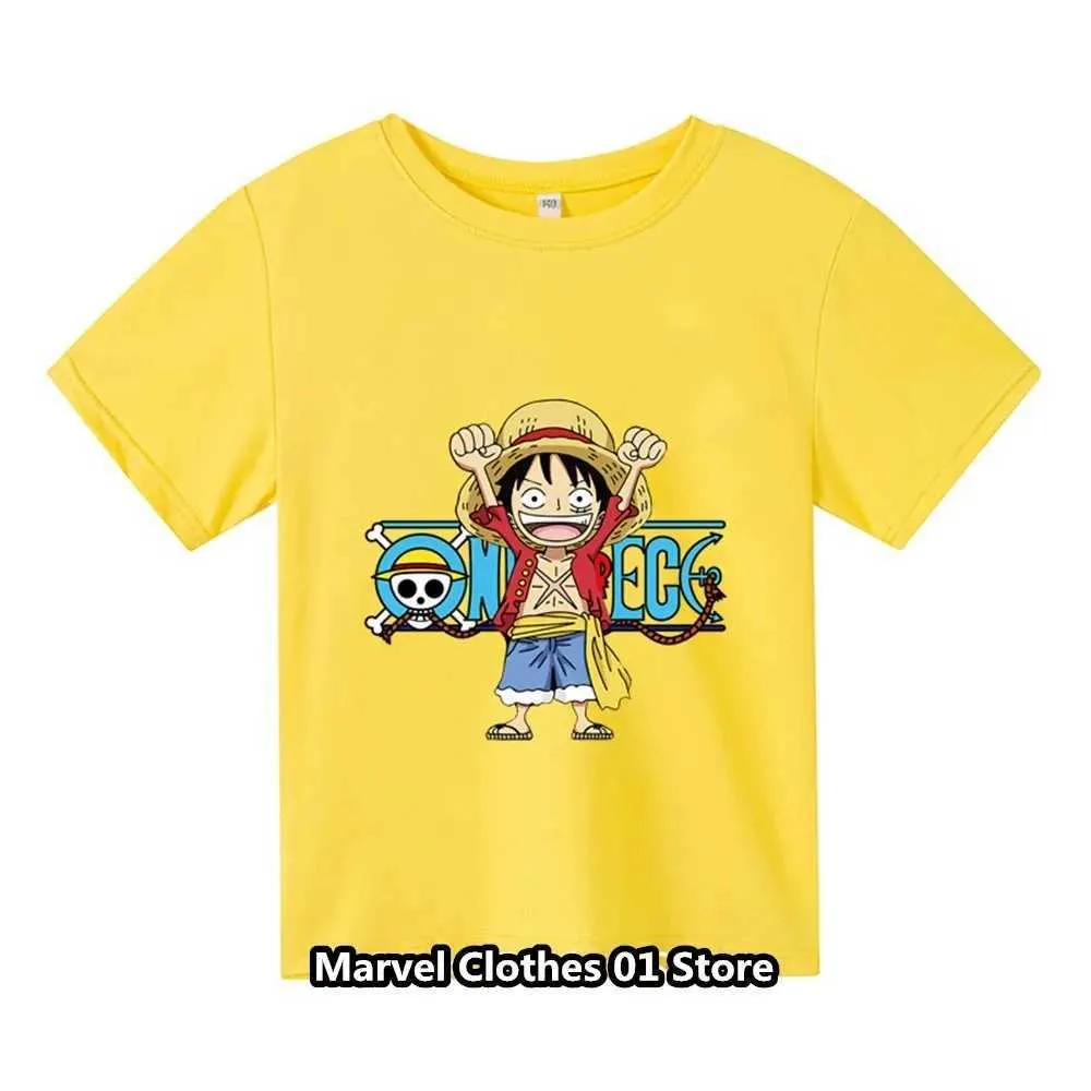 Tシャツ新しいワンピースTシャツキッズファンギフト服の女の子Tシャツ男の子ルフィTシャツ夏半袖カジュアルアニメトップT240509