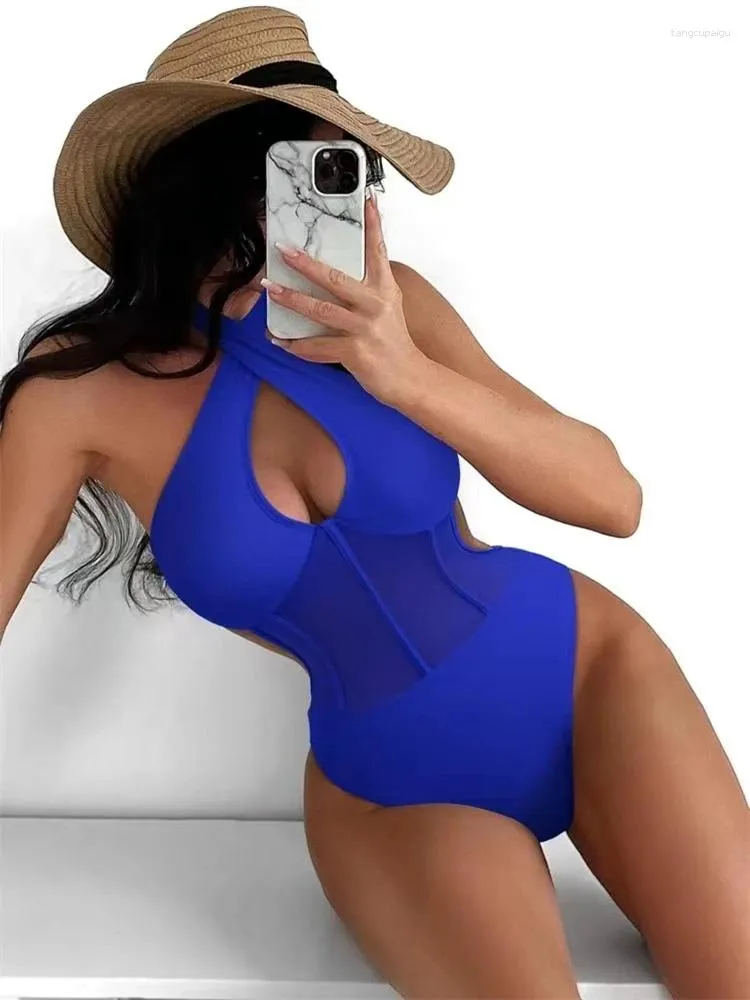 Swimwear Women's One Piece Swimsuit Femmes 2024 Solide licou solide Bodys Sexy Bodys Monokini Summer Beachwear Bathing Forwing Femme