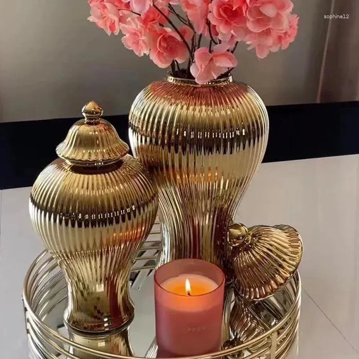 Bottiglie di stoccaggio ceramica oro ceramica in oro in porcellana artigianato caramelle decorazioni per la casa di grande capacità di tè sigillato barattolo