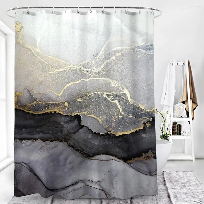 Duschgardiner svart marmor vattentät gardin set med 12 krokar badrum polyester tyg bad mögel bevis heminredning
