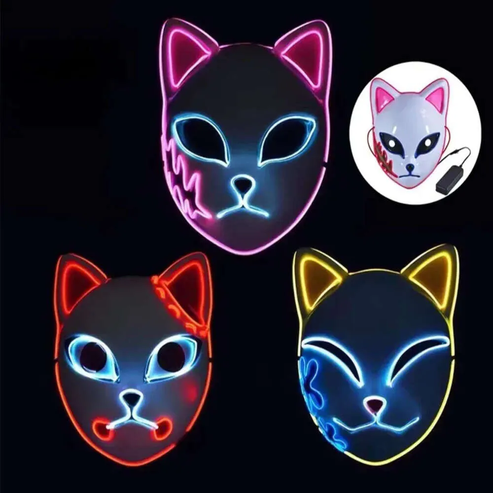 Mask Lighting Scary Glowing Halloween Led Fox Rave Purge Festival Props Men Women Masquerade Cosplay Costume Demon Slayer