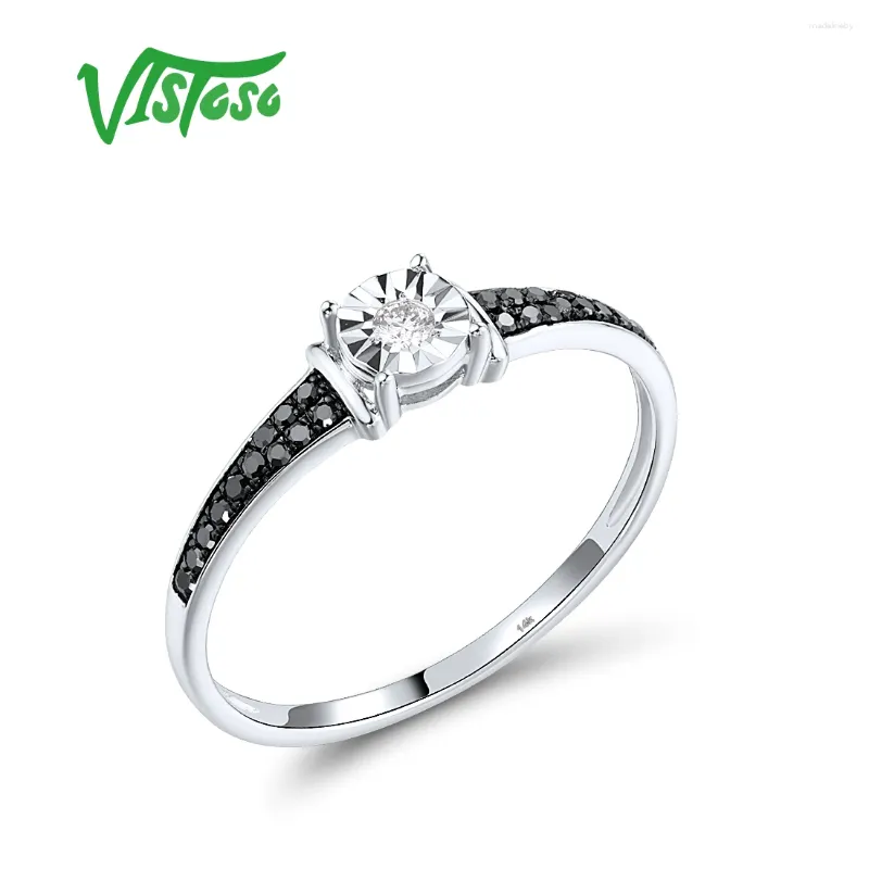 Кластерные кольца Vistoso Аутентичный 14K 585 Белое золото для женщин черный бриллиант изящный годовщина свадьба Подарки