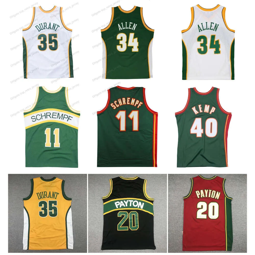 Detlef Schrempf Supersonic Kevin Durant Basketball Jersey Seattle Ray Allen Gary Payton Shawn Kemp Kemp Yellow Green blanc noir