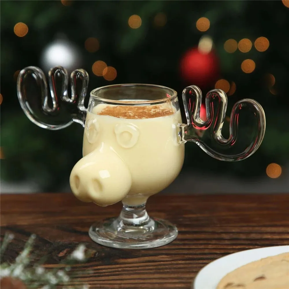 Verre de Noël Anteler Santa Claus Body Cup Reindeer Glass Craft Transparent Wine Milk Café Gamion de Noël Gift 240510