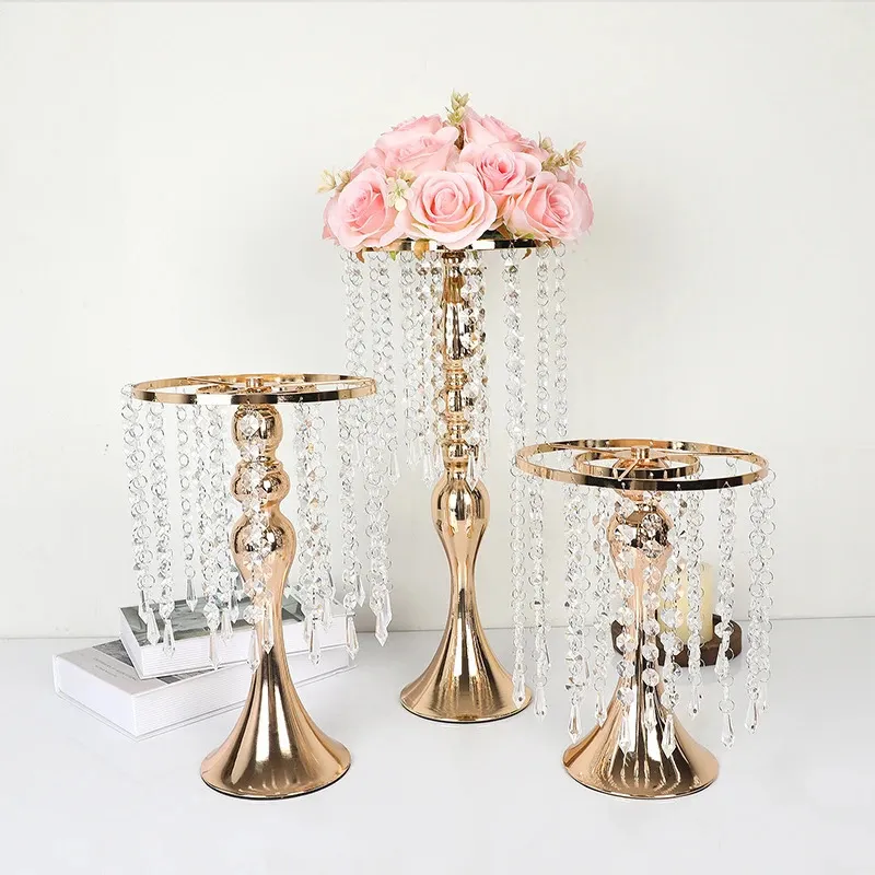 Metall smidesjärn Kristallblomma Vase Candle Holder Candlestick Plant Pot Wedding Party Home Table Centerpiece Decor 240429