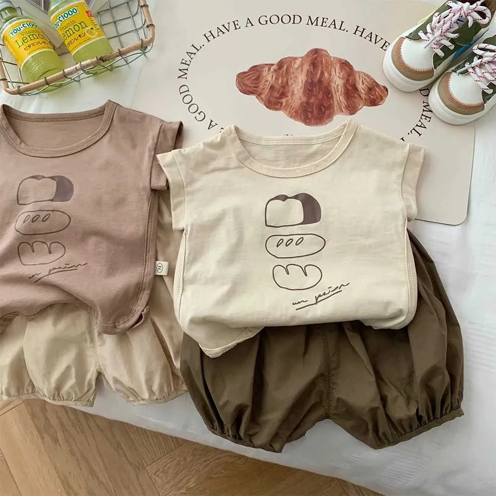 Zestawy odzieży Zestaw odzieży dla niemowląt Zestaw odzieży Koreańska Dziecko Zestaw Baby Printed Top+Shorta