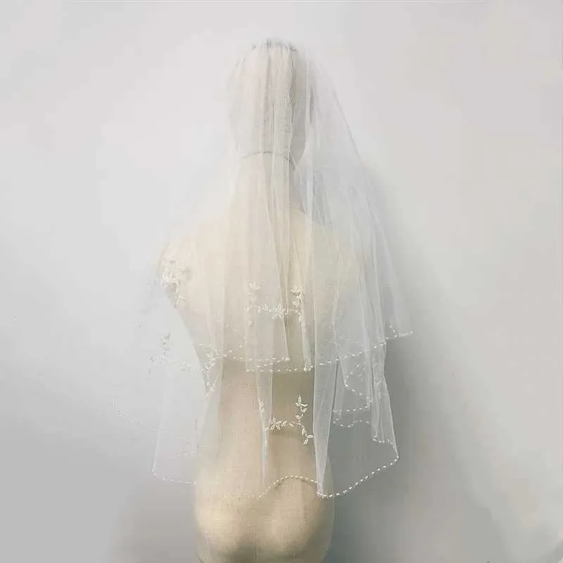 Beaded Wedding Veil For Brides Sparkly Two Tier Bridal Headpiece_voghion.com