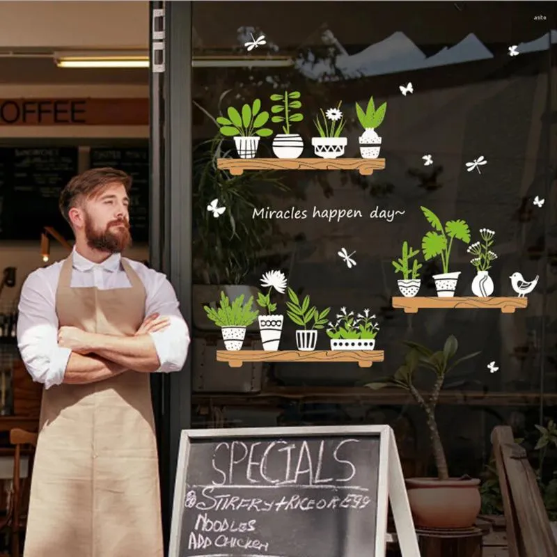 Adesivos de parede Plant em vaso de vidro de porta de vidro decoração doce decalques domésticos citações impressão de artes murais