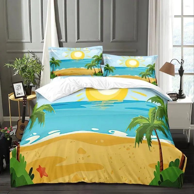 Полосные наборы Ocean Beach Devet Cover Set Set Landscape Palms Micforter Microfiber включает 1 2 наволочки