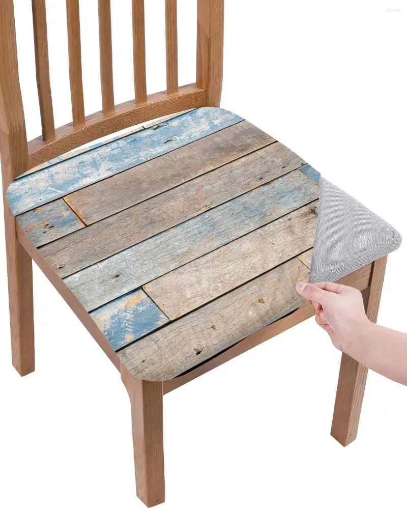 Stol täcker blå vintage träkorn antik rustik elastisk sittplats för slipcovers matsalskyddsträcka