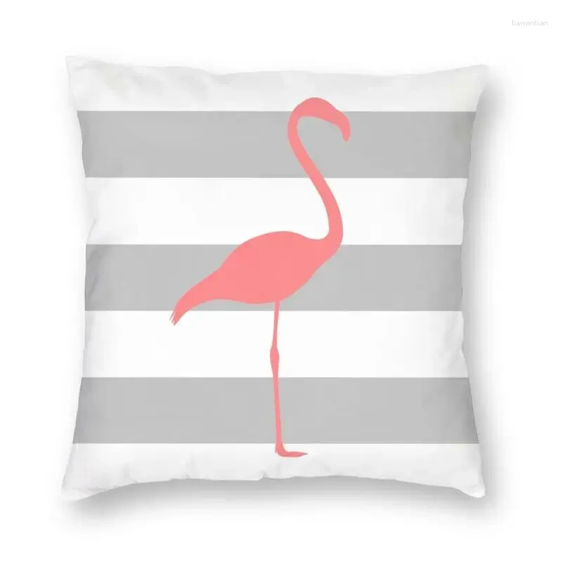 Kissen nautische Wurf Cover Home Decorative Pink Flamingo auf silbergrau weißen Streifen Kissenbezug für Wohnzimmer