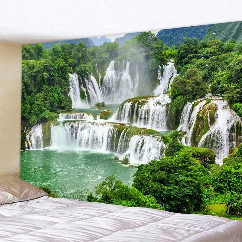 Tapisseries Forest Waterfall River Landscape Princeing Pattern Tapestry Home salon chambre de chambre de décoration murale Tissu de fond