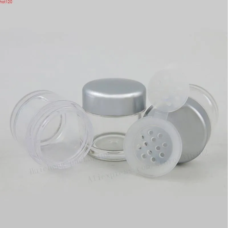 50 x 5G Clear Sample Make up Plastic Jar Travel 5ml powder case with 12 Holes Silver Cap Cosmetic Mini Cream Powder Containersgood Hoka Ohet