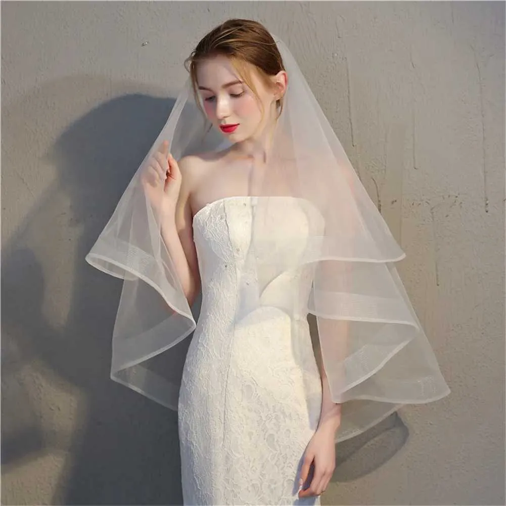 Hochzeit Haarschmuck Einfache kurze doppellagige Kopftuch Braut Hochzeitskleid heißer Verkauf Zubehör mit Haarkamm_voghion.com