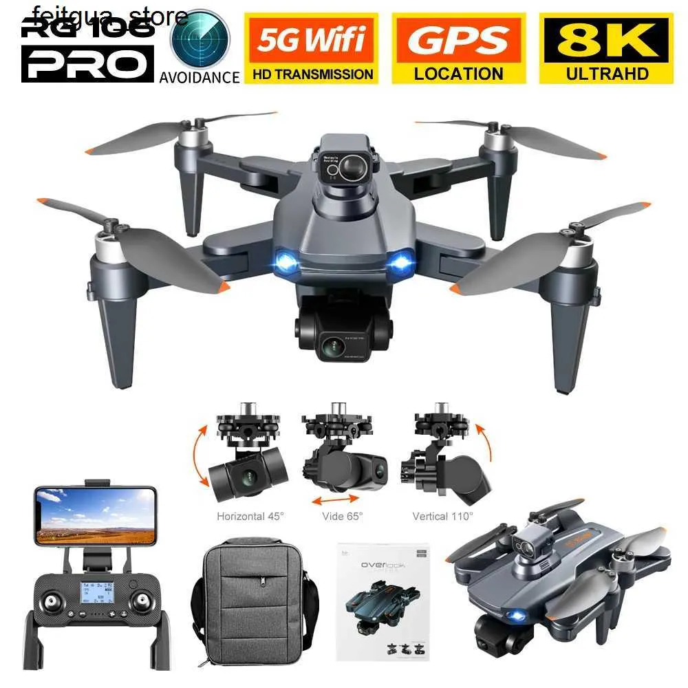 Дроны 203 Горячие RG106 и RG106PRO Drone 8K Professional GPS 3KM Four Helicopter Camera Drone 3-осевой безмолв мотор 5G Wifi FPV RC Drone Toy S24513