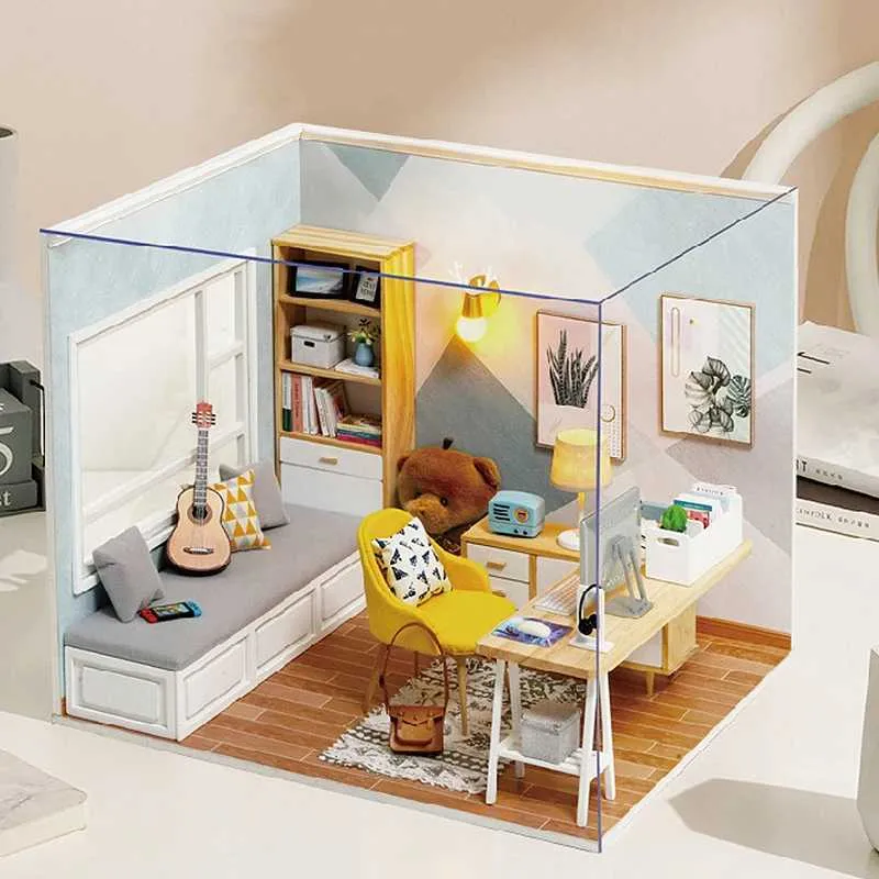 DIY Miniature Dollhouse Kit: Wooden Sunshine Study Room, Assembly