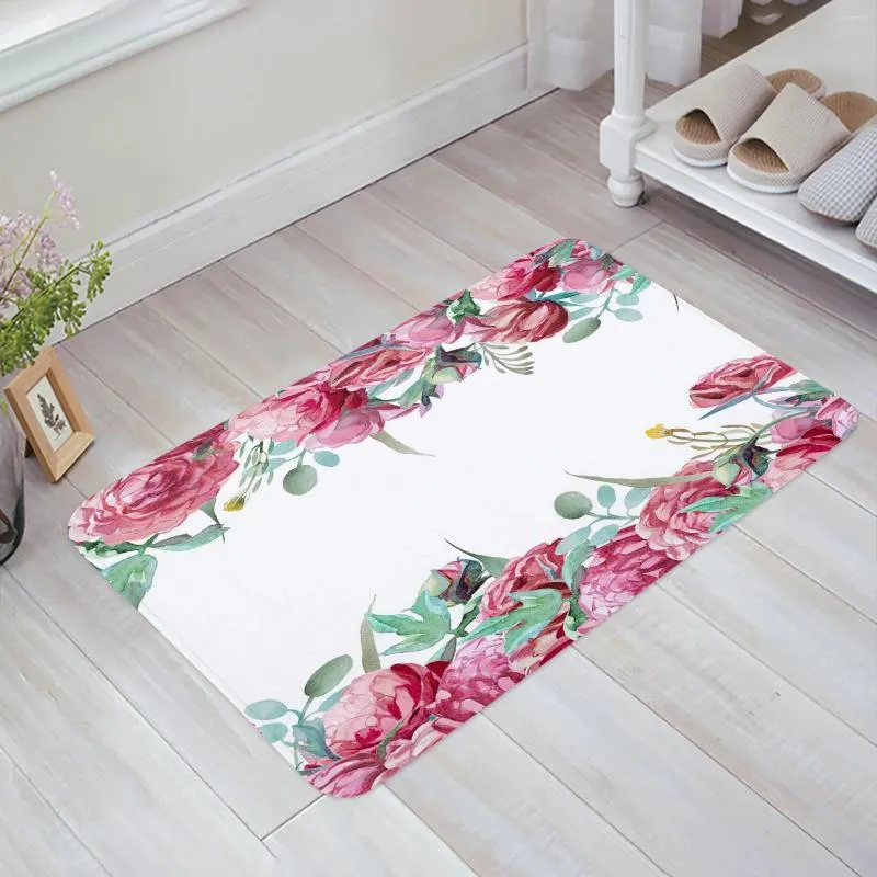 Carpets Piton Fleurs Pink Watercolor Blanc Ploor Mat de plancher Cuisine Décor de chambre