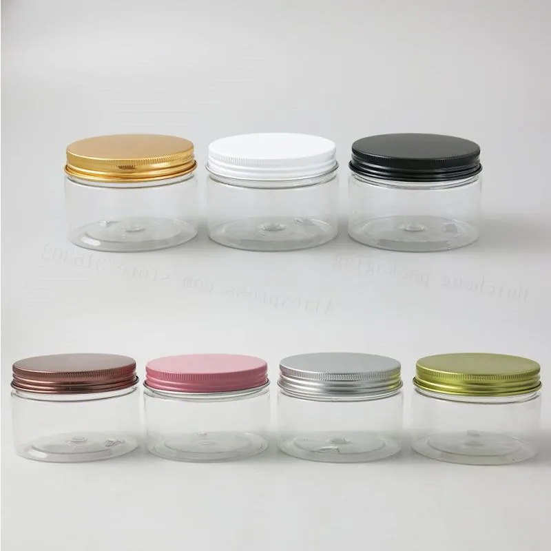 20 x 120g Jar de crème pour animaux de compagnie transparente vide 4oz bouteille de crème en plastique transparent avec capuchon en aluminium Emballage de récipient cosmétique OAGLV