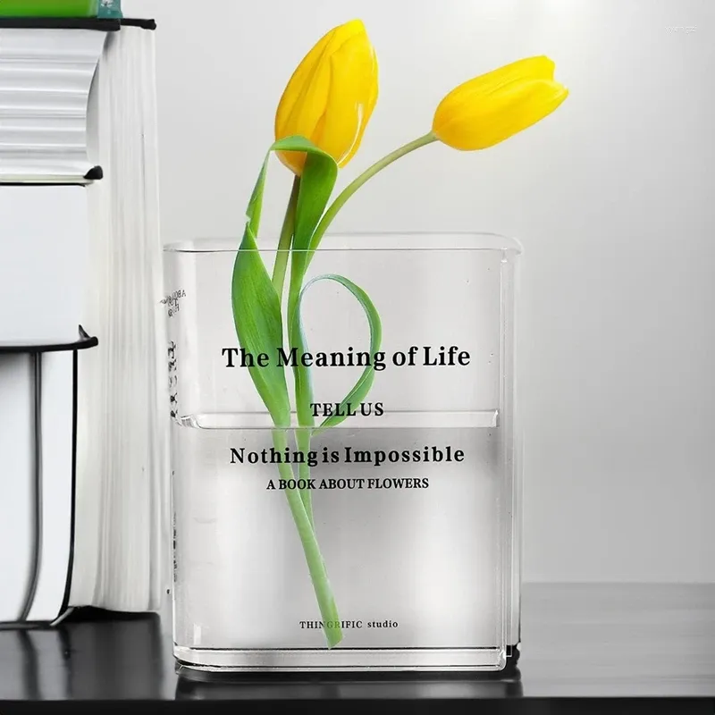 Vases florales Vase dans un pot de fleur esthétique en forme de livre en forme de plante acrylique pour la pièce