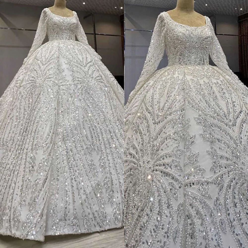 Ball Wedding Dresses Appliques Pearls Sequins Sleeves Court Gown Backless Zipper Bridal Customized Robe Despecisl