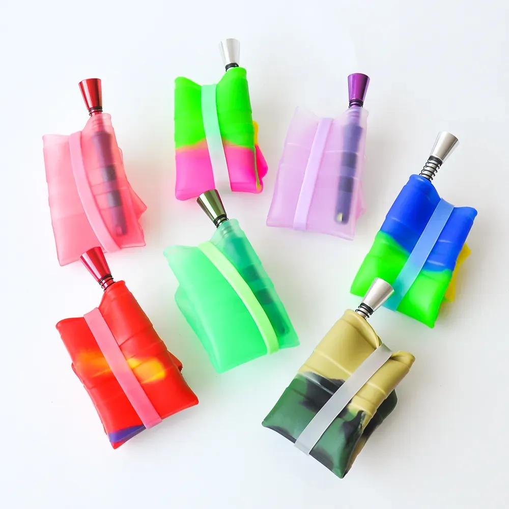 Portable Silicone Bong unbreaken water bongs glass pipe Smoking Oil Concentrate Metal Plastic Pipe 