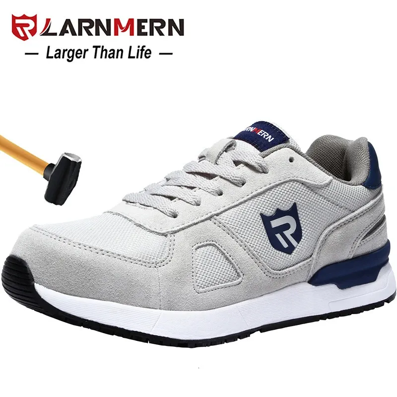 Larnmern Safety Shoes Men Antistatic Works SRC Slip On Steel Toe Dethable Construction Sneaker 240511
