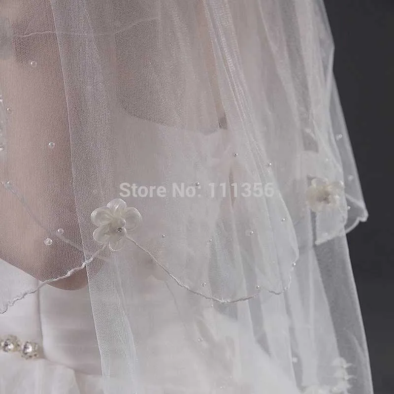 Strato di gioielli per capelli 2 Velo di perline bianco avorio Accessori da sposa Veli Velo da sposa al gomito con pettine_voghion.com