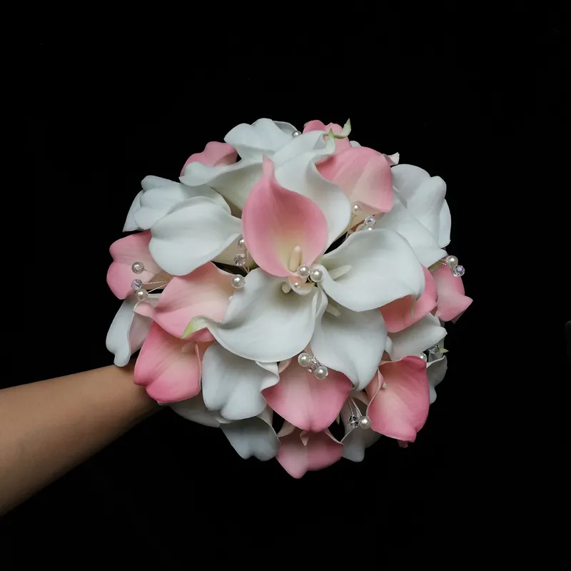 Wedding White Lotus Red Calla Lily Lotus Pearl Chain Handheld Flower