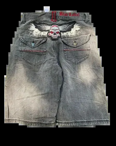 Streetwear Shorts Y2K Pants Hip Hop Pocket Retro Skull Graphic Baggy Denim Gym Summer Gothic Men Basketball 240506