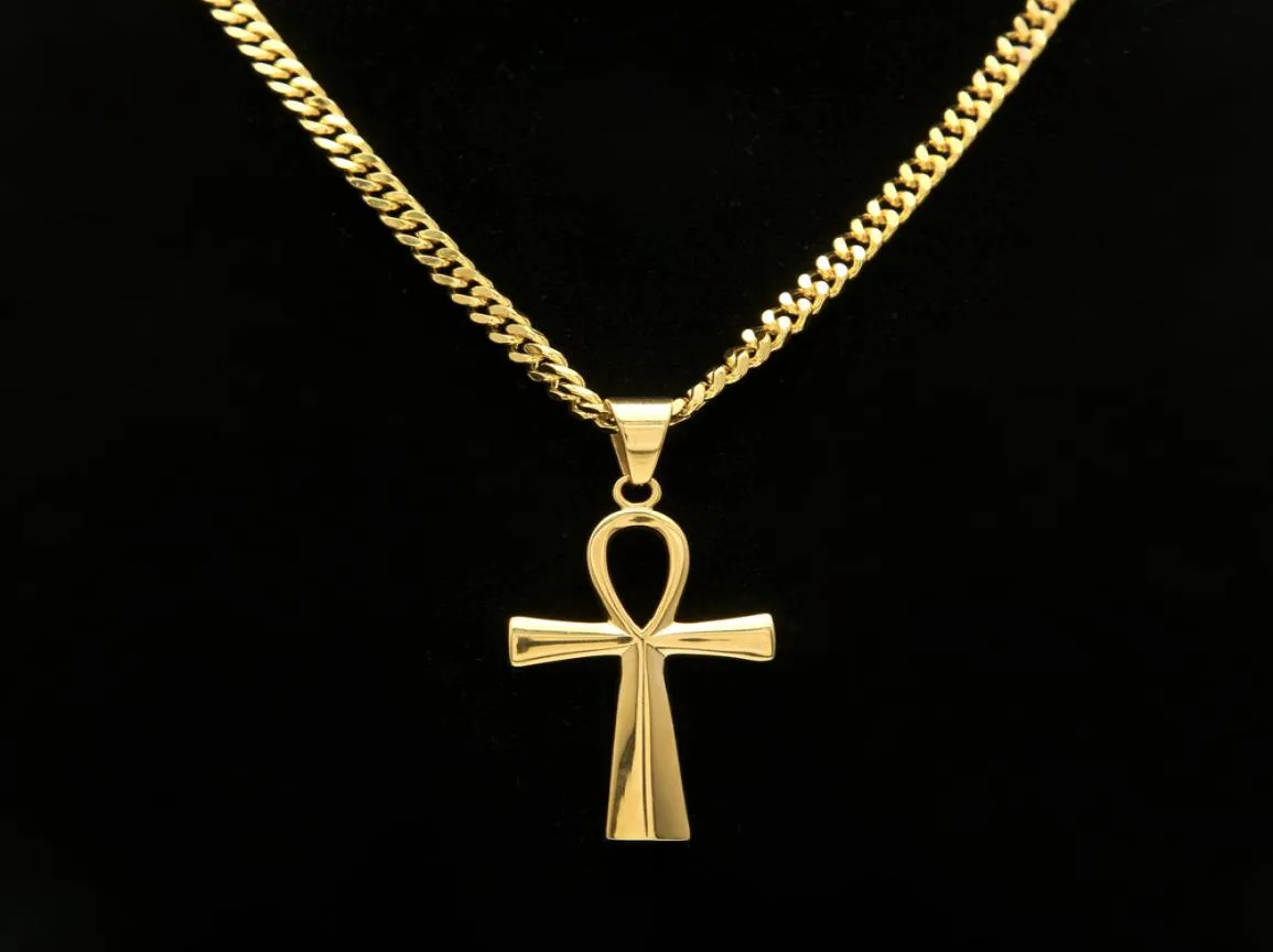 Gyptian Ankh Key Charm Hip Hop Cross Gold Silver Silver Wisiant Naszyjniki dla mężczyzn Najlepsza jakość mody Party Jewellry Prezent 9231158
