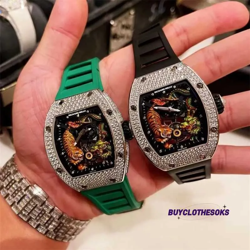 Luxury Watch Classic Wristwatch Diamonds set på ratten, Dragon Tiger Quest for Men's High-End och Atmospheric Quartz Wristwatch WL PMXF