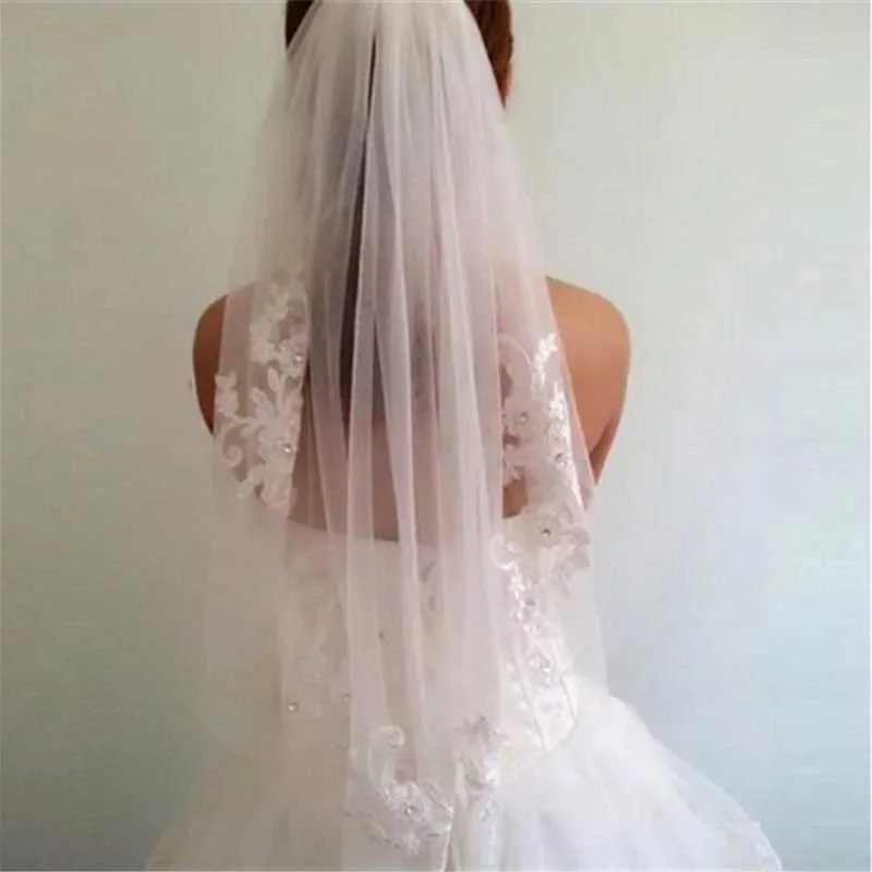 Jewelry Bridal Lace Embroidery Hollow Out Flower White And Ivory Veil Drop Wedding With Hair Comb Crystal Beads Wide_voghion.com